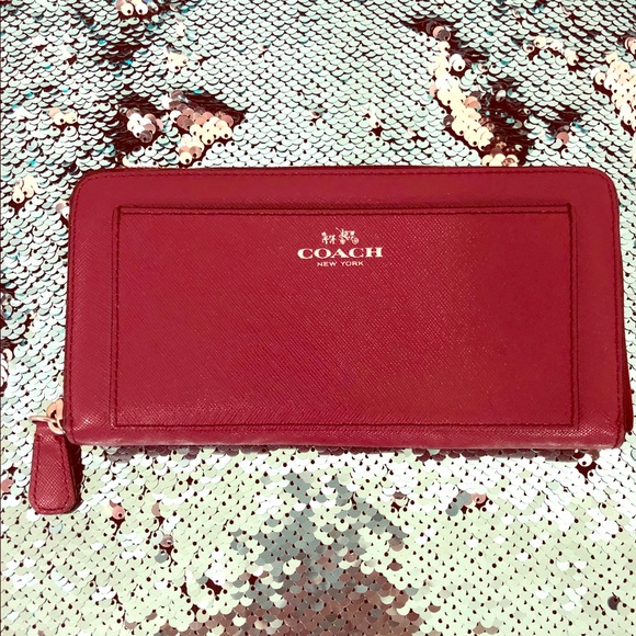 Coach Handbags - Coach like new burgundy leather zip wallet